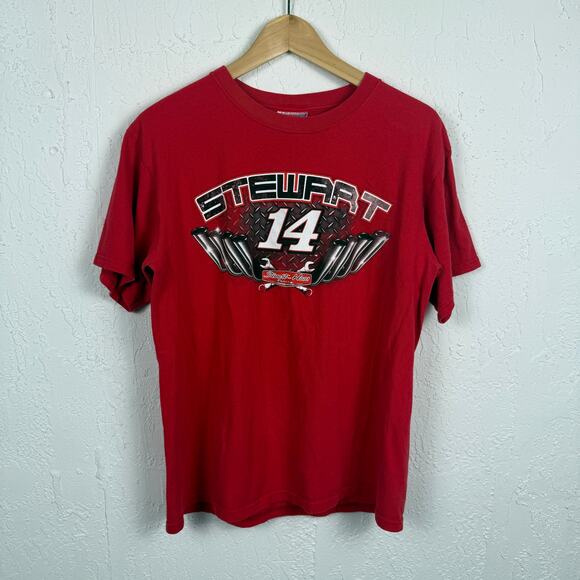 Vintage Y2K NASCAR Tony Stewart Red Racing T-Shirt Size Medium Pit Crew Car Tee - Picture 1 of 6